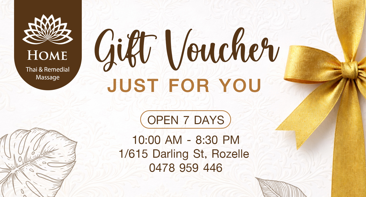 Home Thai and Remedial Massage, Rozelle Gift Voucher